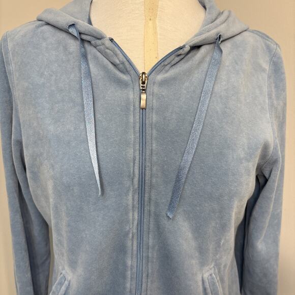 Baby Blue Velour Y2K Style Zip Hoodie Softcore Juicy Style Tracksuit Top Lg - Picture 2 of 13